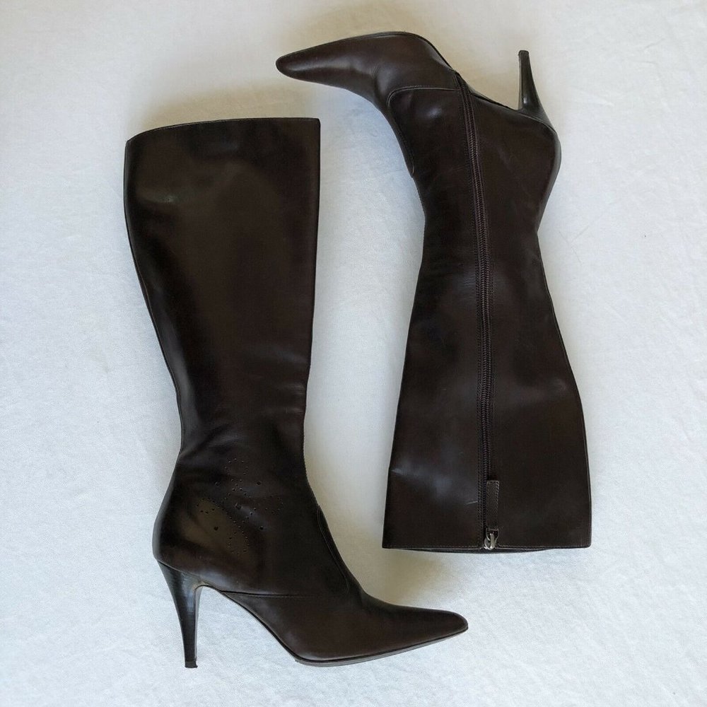 HUGO BOSS Tall Brown Soft Leather High Heel Pointe - Picture 1 of 7